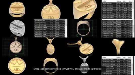 Emoji face comic silver gold jewwelry 3D printable model 3D Model Collection