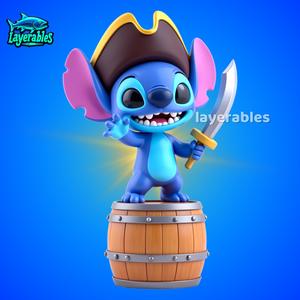 Stitch Pirate STL File – Lilo & Stitch 3D Print – Barrel Scene Model with Sword (Single Piece)