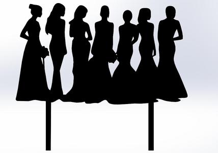 Bride and Bridesmaids Cake Topper – 3D Printable Bachelorette or Wedding Design