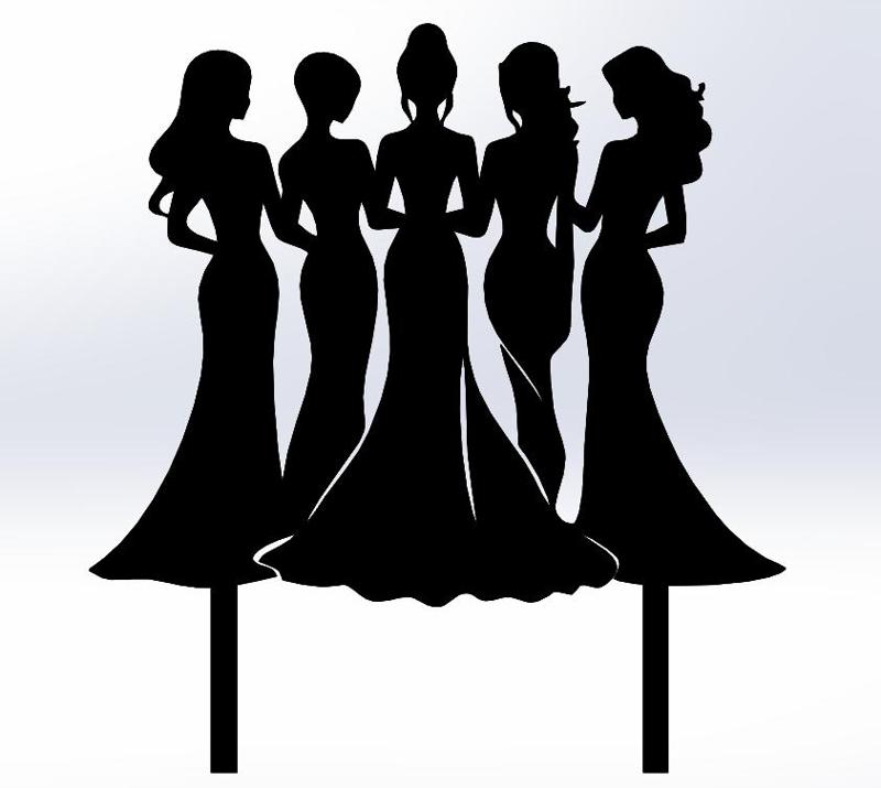 Bride with Her Best Friends Cake Topper – 3D Printable Bridal Celebration Design