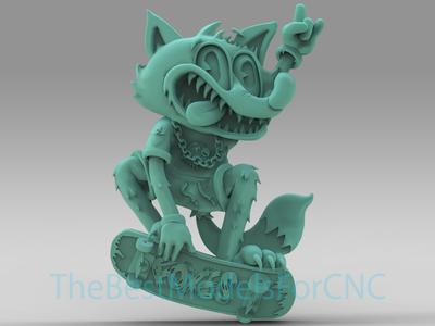 3D Model STL File for CNC Router Laser & 3D Printer Fox Skateboarder