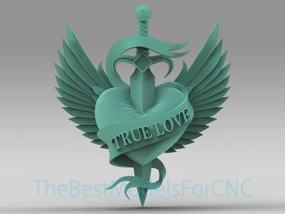 3D Model STL File for CNC Router Laser & 3D Printer Heart With Sword and Wings