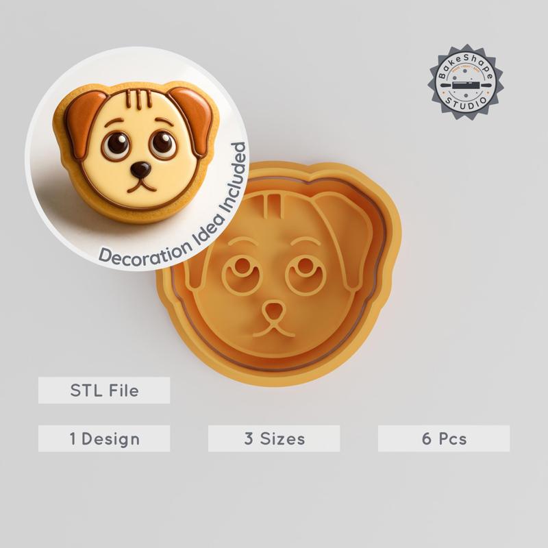 Stress Relief Animal Cookie Cutter & Stamp Set, Dog Emoji, Fondant Mold, S/M/L Sizes