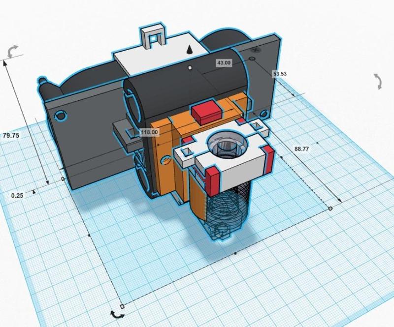 Prusa I3 Quick Change E3D Adapter with Dual 50mm Turbine Fans.