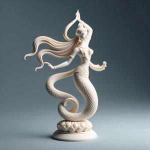 66 Ivory Serpent Dancer with Female Head - Indian Minimalist Statue