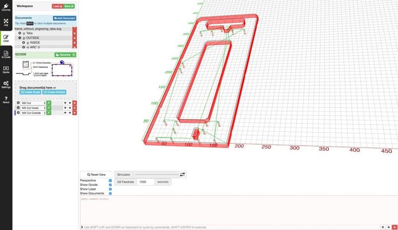 M Prime One 3D Printer frame - LaserWeb4 Workspace