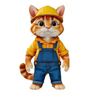 Cartoon Cat Construction Worker Figurine