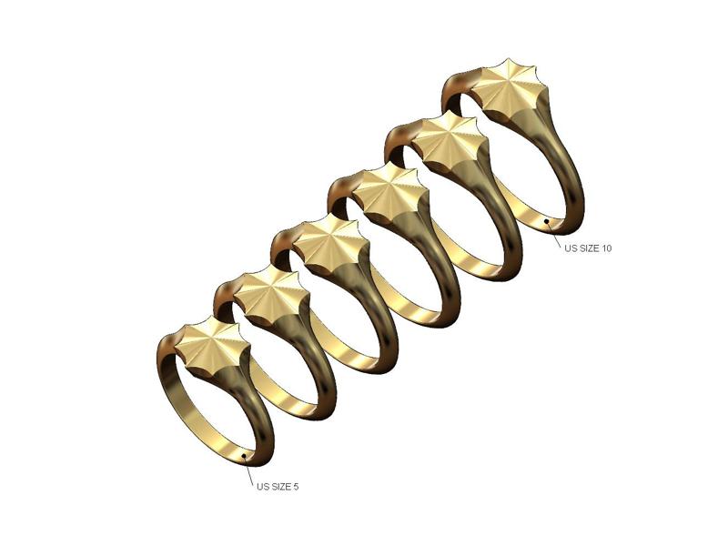 Faceted pointed 8 point star signet ring US sizes 5to10 3D print model
