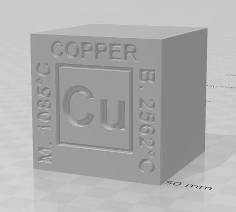 Copper CU elemental cube 
