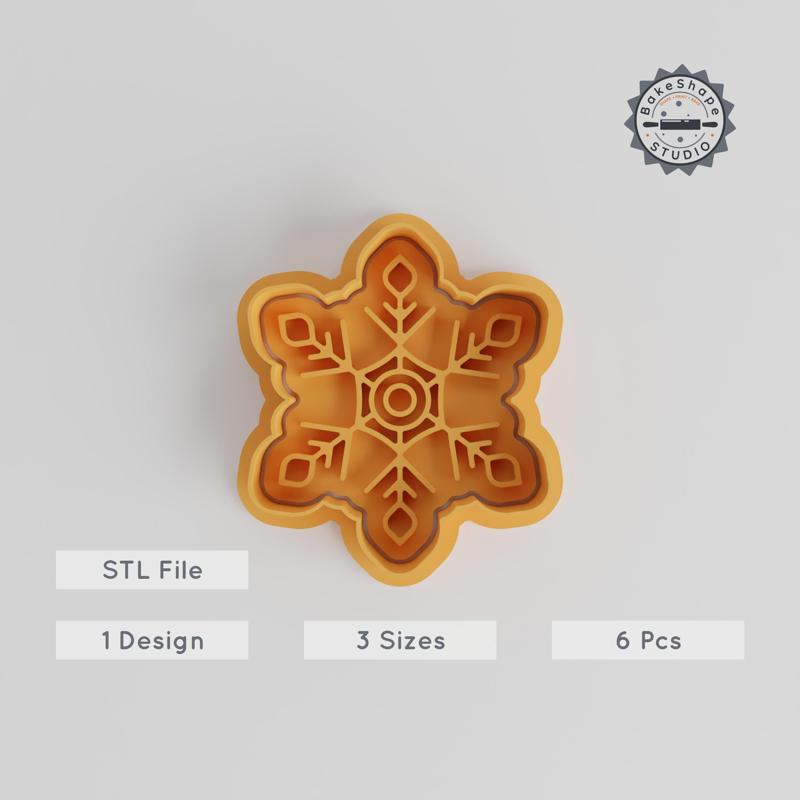 Snowflake Cookie Cutter & Stamp Set, Winter Crystal Design, Cold Shape, Fondant & Cookie Baking Tool, 3 Sizes, Snow Pattern Baking Pack PRODUCT_5409