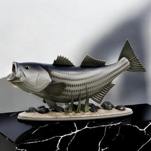fish striped bass  (Morone saxatilis) in motion natural base detailed texture for 3d printing