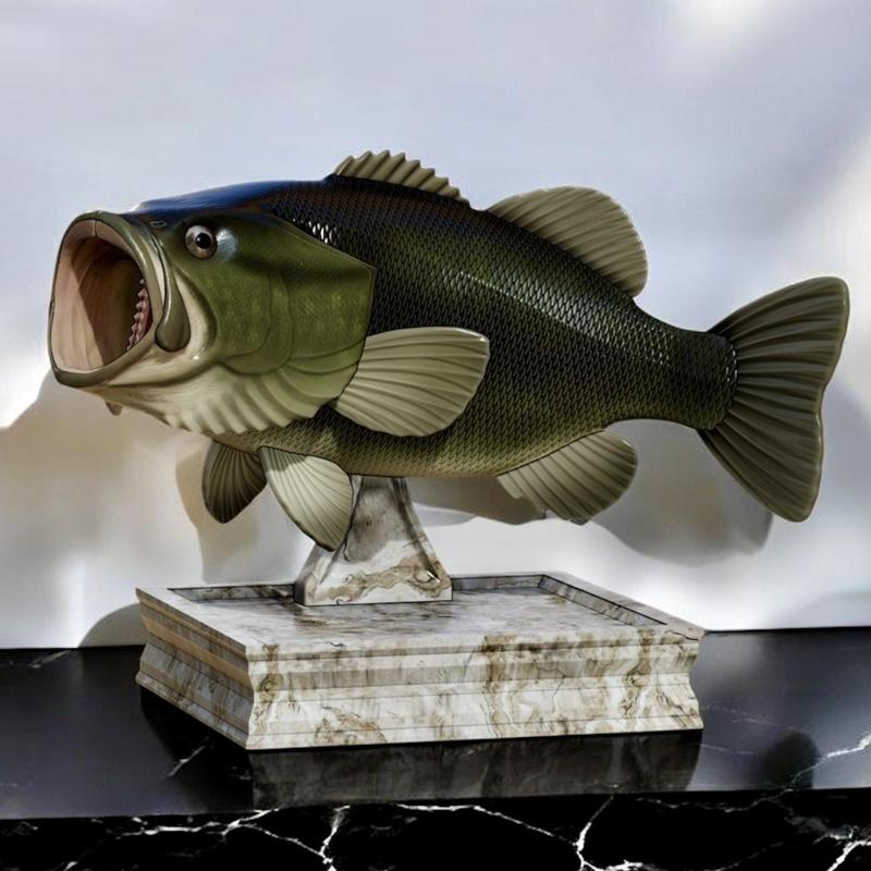 fish Largemouth Bass / Micropterus salmoides in motion trophy statue detailed texture for 3d printing