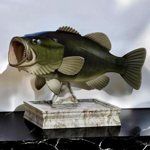 fish Largemouth Bass / Micropterus salmoides in motion trophy statue detailed texture for 3d printing