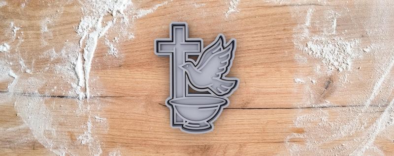 Crucifix with pidgeon cookie cutter