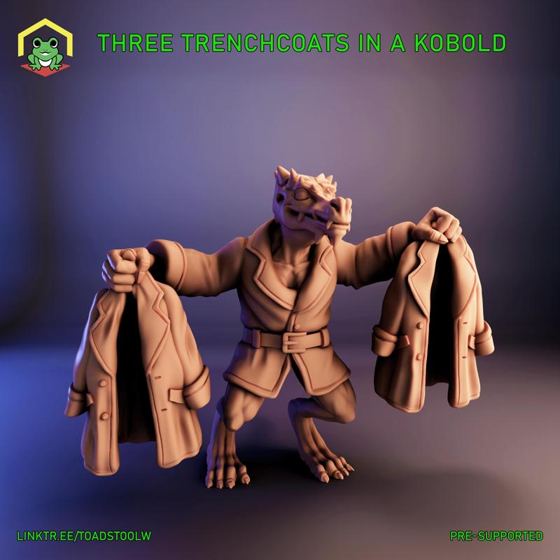 Three trenchcoats in a kobold