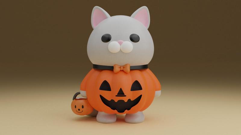 Halloween pumpkin cat