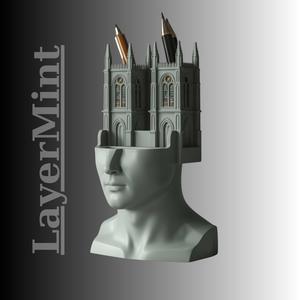 Cathedral Bust Pen Holder – Gothic Architecture Inspired 3D Printable Desk Organizer (STL)