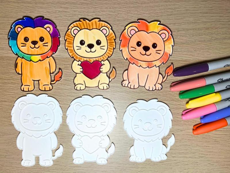 Set of 3 Cute Lions – Colour-In Craft for Kids