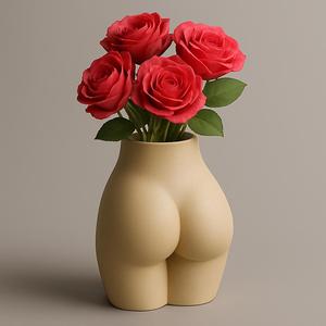 Curvy Body Vase with Floral Arrangement – 3D Printable Art Sculpture