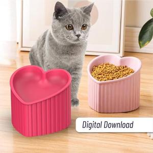 Heart Shaped Pet Bowl, Elevated Tilted, 3D Pet Decor Bowl, Cat Lover's Gift, Animal Lovers, Ready to Print, 3D STL File Digital Download