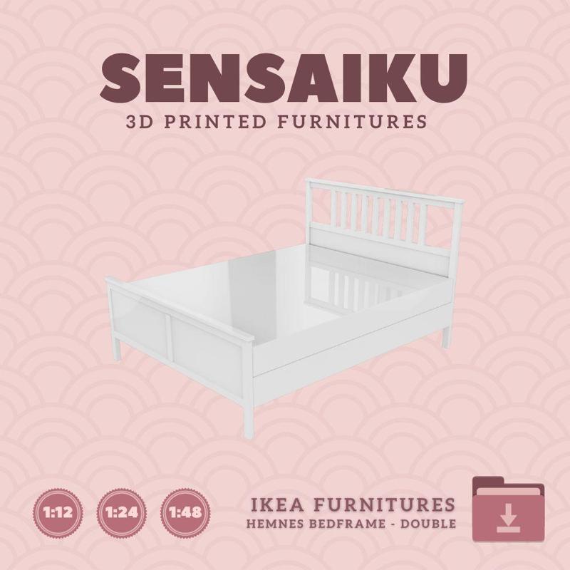 Miniature Replica HEMNES Bedframe - Double Bed - IKEA (1:12,24,48) - 3D Print Instant Download