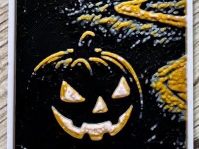 Halloween bookmark: pumpkin and mansion
