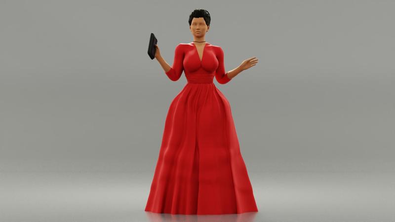 Beautiful Girl with Evening Dresses holding a wallet 3D Print Model