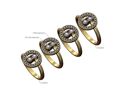 Halo double bypass 3mm diamond cluster ring 3D print model