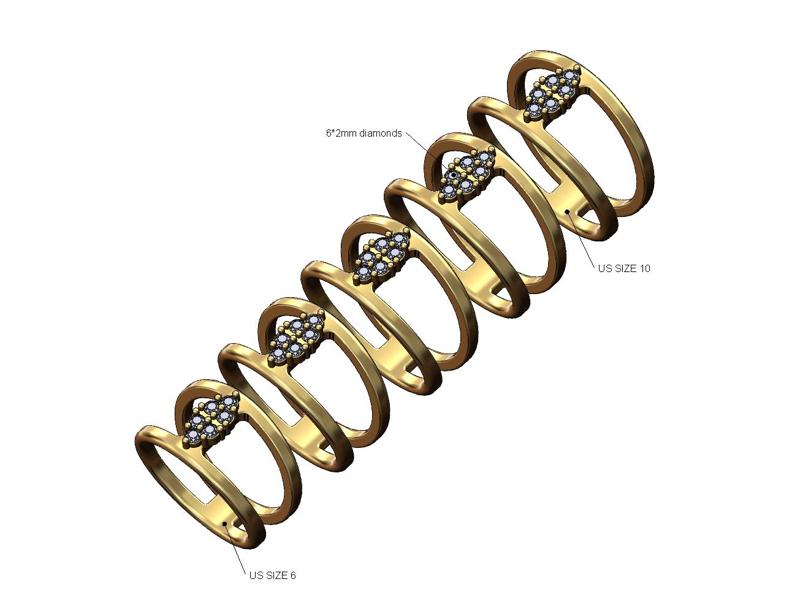 Triangular diamond cluster open ring US sizes 6to10 3D print model