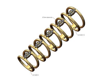 Triangular diamond cluster open ring US sizes 6to10 3D print model
