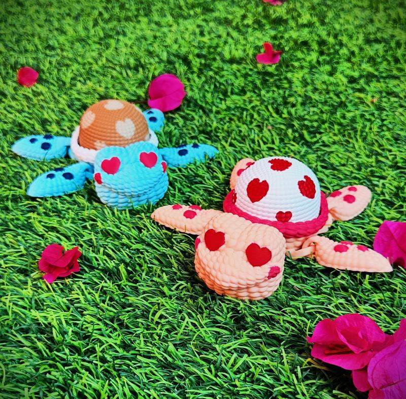 Turtle Love - Valentine's Day multicolor knitted container - Not needed supports