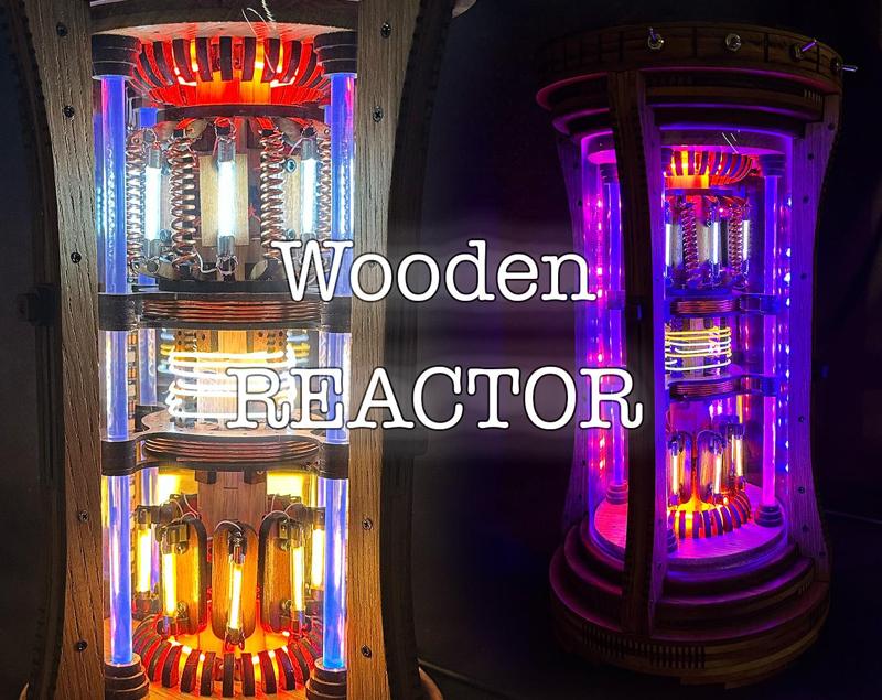 Wooden Reactor Simulator: Nightlight, Desk Lamp, Sound Simulation and Dynamic Lighting Effects, Wireless Charger, USB Quick Charger, WiFi Controlled