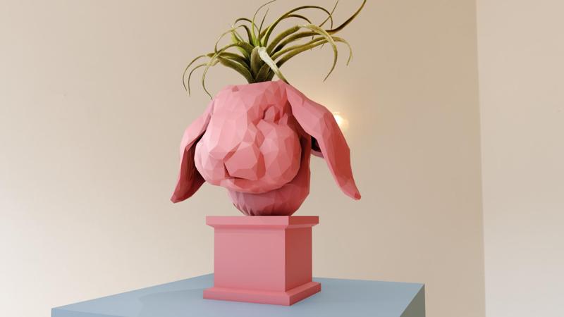 bunny rabbit bust planter pot flower vase low poly stl