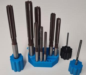 Wall (or desk) Mount Hand Reamer Holder for 3 to 12mm Reamers, Plus Hand Grips for those Reamers