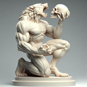 267 Ivory Werewolf Howling with Skull - 3D Model, fantasy, art, sculpture, model, animal, 3d model, statue, creature, magic, 3d print, collectible, cat, bear, witch, dinosaur, wooden, dragon, knight, viking