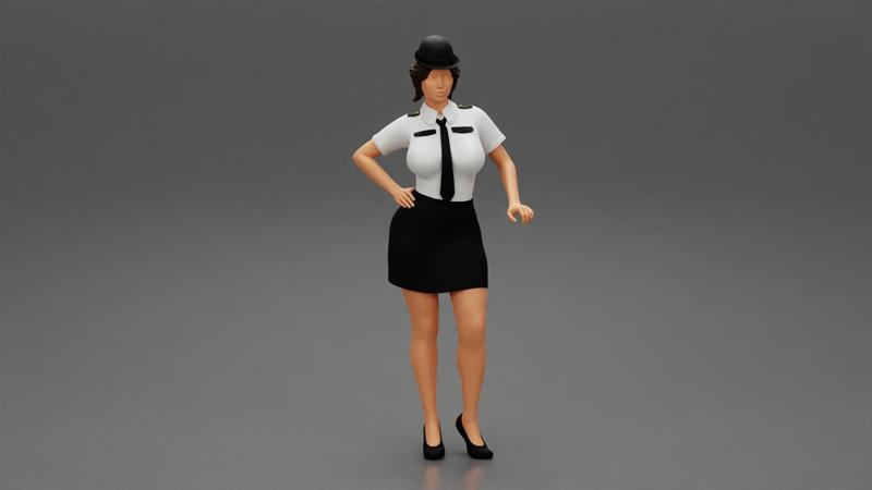 woman police officer in white shirt and black dress and hat