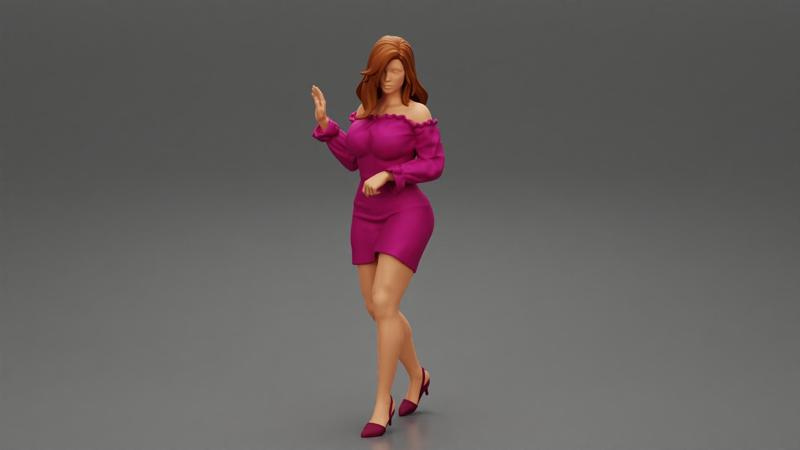 Young Beautiful Woman in Dress Walking