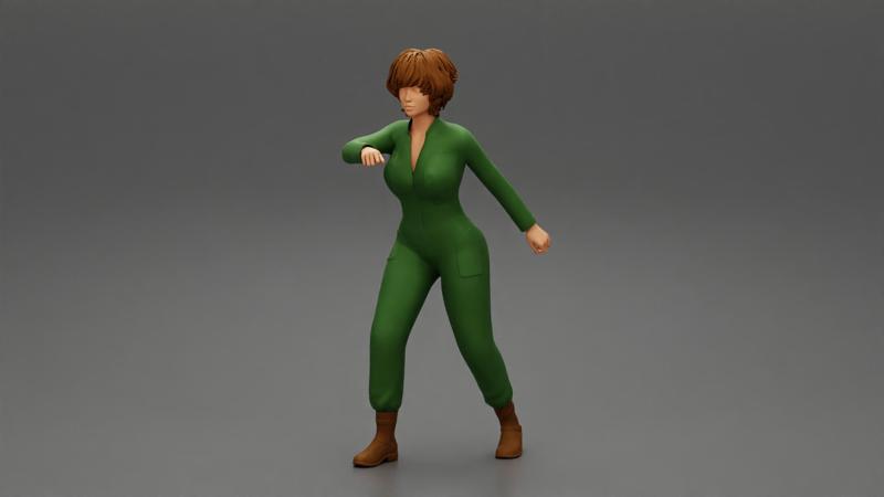 woman mechanic worker in suit standing and holding