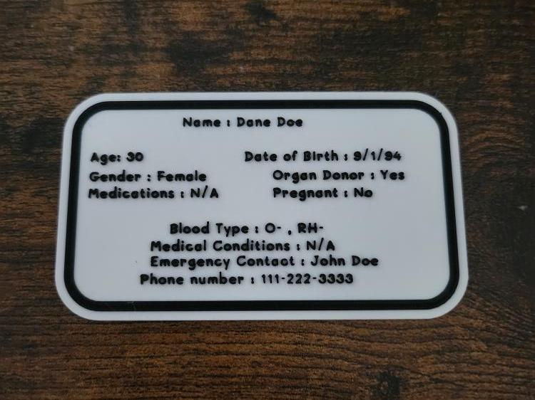 Emergency Medical info card