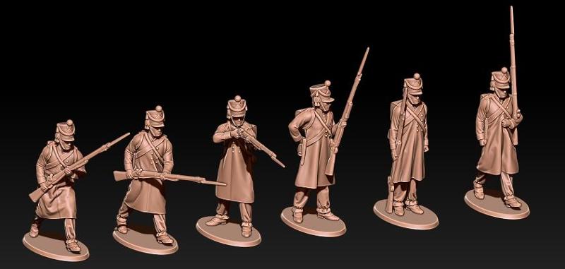 Napoleonic fusiliers in greatcoats shako