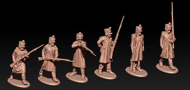 Napoleonic fusiliers in greatcoats shako