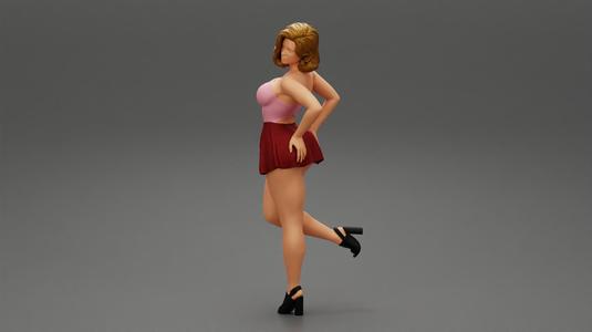 Beautiful Blond Girl In Dress Standing With One Foot 3D Print Model