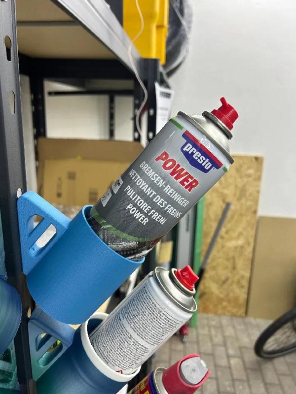 Spraycan holder for heavy duty shelves   
