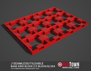 Base Grid Block 3x4 (12 Block/s) - Low Profile - 3D Modular Dungeon Terrain Tile STL - DnD Town Minis (www.dnd.town)
