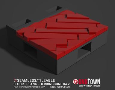 Floor - Plank - Herringbone - Wall Edge 04.2 (WORN/DEEP) - 3D Modular Dungeon Tile - DnD Town Minis (www.dnd.town)