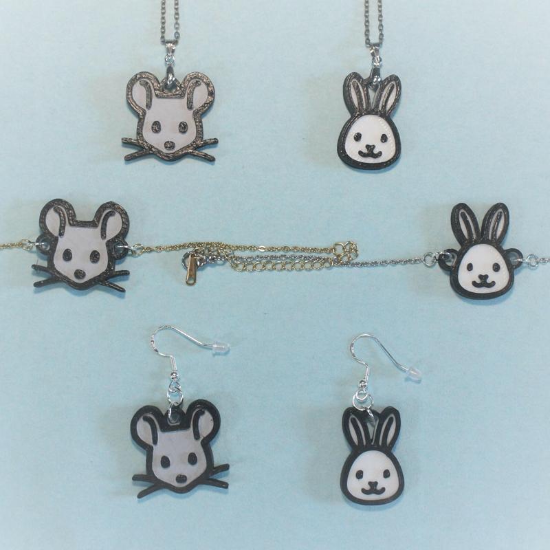 4 Necklaces, Bracelets, Earrings, Jewelry, Mouse, Bunny
