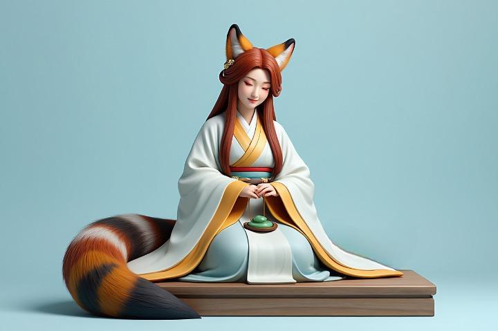 1779 COLORFUL Fox Spirit Woman in Pu Song Ling Style, magic, dragon, fantasy, wood, gnome, gorgon, warrior, wild, fox, monster, cat, dog, fair, witch, werewolf, horror, beast, gothic, troll
