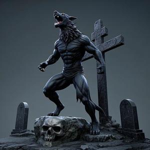 1816 Howling Werewolf - 3D Printed Statue, magic, dragon, serpent, mask, gnome, gorgon, venetian carnival, wild, fox, monster, cat, fair, witch, werewolf, horror, beast, snake, troll, skeleton dance