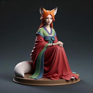 1363 COLORFUL Fox Spirit Woman in Pu Song Ling Style, beast, magic, creature, fantasy, wood, base, sword, warrior, wild, cat, monster, fox, godzilla, fair, witch, werewolf, horror, beast, gothic, troll