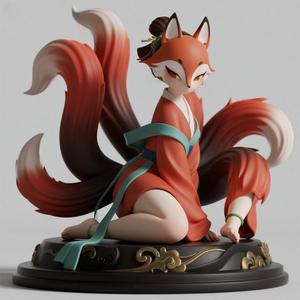891 Fox Spirit Woman in Pu Song Ling Style, beast, magic, creature, fantasy, wood, base, sword, warrior, wild, cat, monster, fox, godzilla, fair, witch, werewolf, horror, beast, gothic, troll